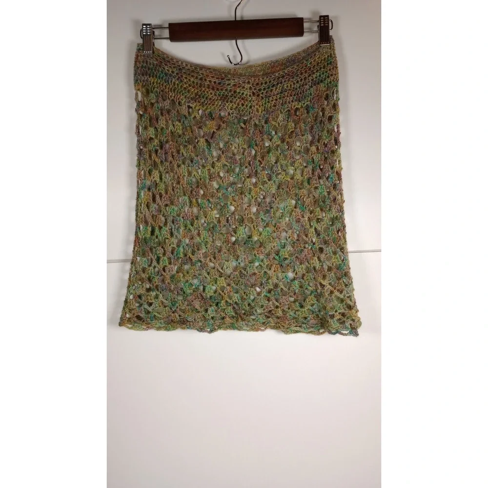 Vintage Handmade Crochet Mini Skirt Multicolor Boho Retro 70s Knit Small